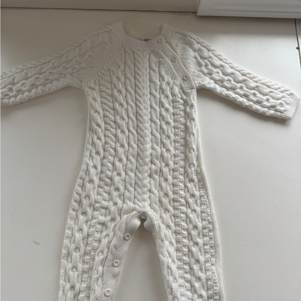 Ivory Cable-Knit Baby Footie One-Piece